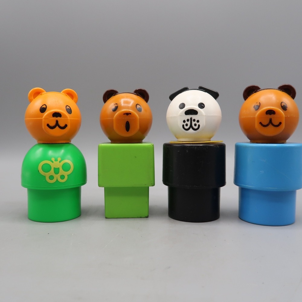 Vintage Fisher Price Jumbo Dog Bear Animal Lot of 4 1984 3.5" tall